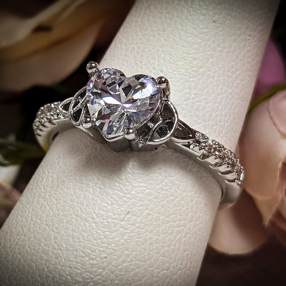 Sterling Silver White Sapphire Trinity Heart Ring